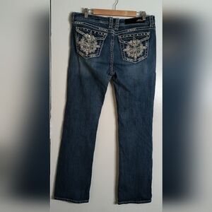 Sexy Couture Classic Blue Boot Cut Jeans with Ornate Embroidery Size 15